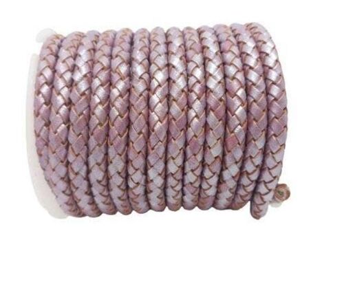 ROUND BRAIDED LEATHER CORD 6MM SE/M/01/METALLIC PINK