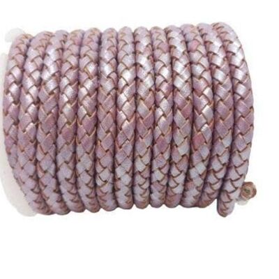 CORDON ROND EN CUIR TRESSÉ 6MM SE/M/01/ROSE MÉTALLISÉ