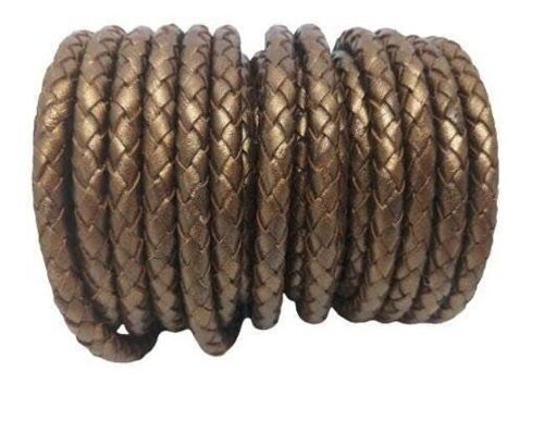 ROUND BRAIDED LEATHER CORD 6MM SE/M/METALLIC BRONZE