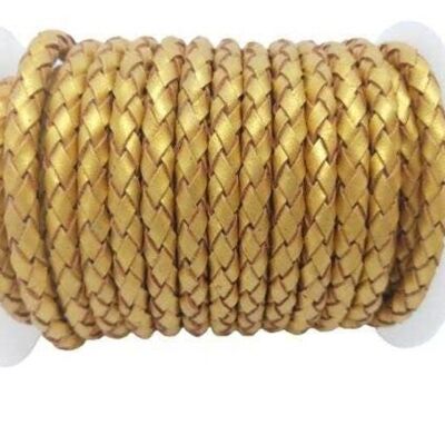 ROUND BRAIDED LEATHER CORD 6MM SE/M/METALLIC GOLDEN