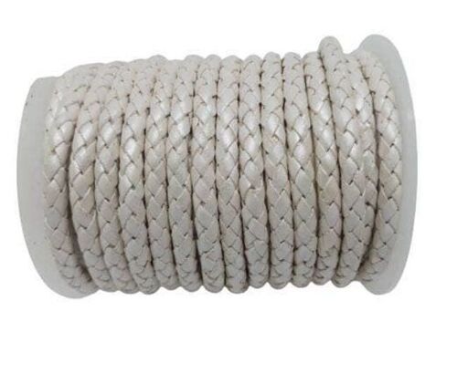 ROUND BRAIDED LEATHER CORD 6MM SE/M/METALLIC SILVER