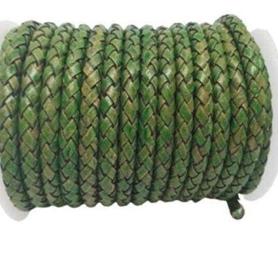 ROUND BRAIDED LEATHER CORD 6MM SE/PB/01-VINTAGE MOSS GREEN