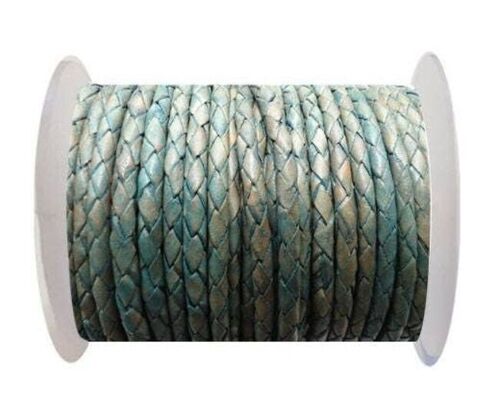 ROUND BRAIDED LEATHER CORD 6MM SE/PB/08-VINTAGE SEA BLUE