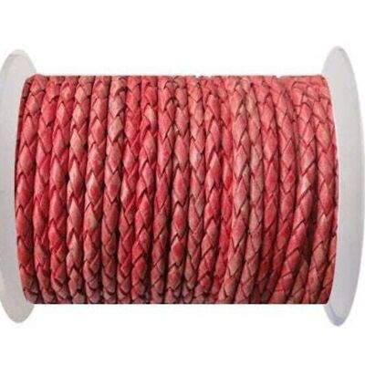 ROUND BRAIDED LEATHER CORD 6MM SE/PB/VINTAGE RED