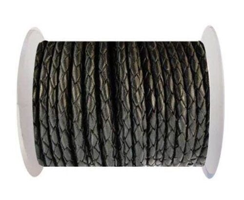 ROUND BRAIDED LEATHER CORD SE/B/02-BLACK - 3MM