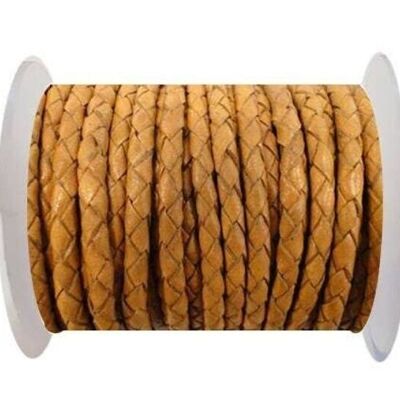 ROUND BRAIDED LEATHER CORD SE/B/712-CAMEL - 3MM