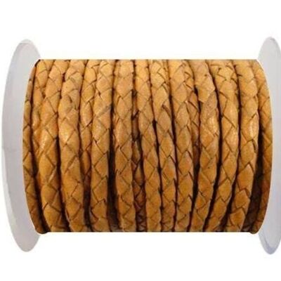 ROUND BRAIDED LEATHER CORD SE/B/712-CAMEL - 3MM