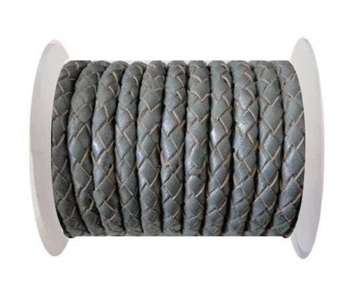 ROUND BRAIDED LEATHER CORD SE/B/GREY - 3MM