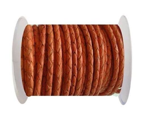 ROUND BRAIDED LEATHER CORD SE/B/NEON ORANGE-3MM