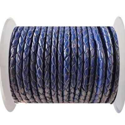 ROUND BRAIDED LEATHER CORD SE/DARK BLUE - 3MM