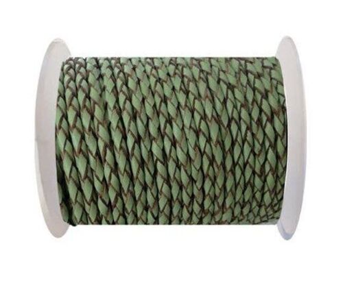 ROUND BRAIDED LEATHER CORD4MM-ASPARAGUS-NATURAL EDGES