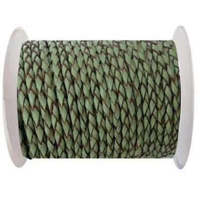 ROUND BRAIDED LEATHER CORD4MM-ASPARAGUS-NATURAL EDGES