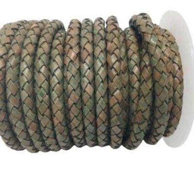 ROUND BRAIDED LEATHER CORD6MM SE/PB/18-VINTAGE GREEN