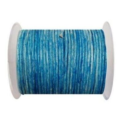 Cordón De Cuero Redondo-2mm- Azul Claro Vintage Con Base Blanca