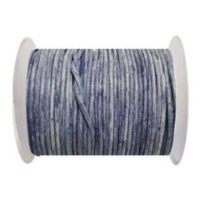 Rundes Lederband, 2 mm, Vintage-Marineblau mit weißer Basis