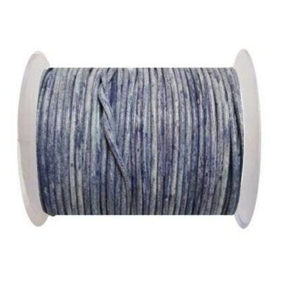 Round Leather Cord-2mm- Vintage Navy Blue With White Base