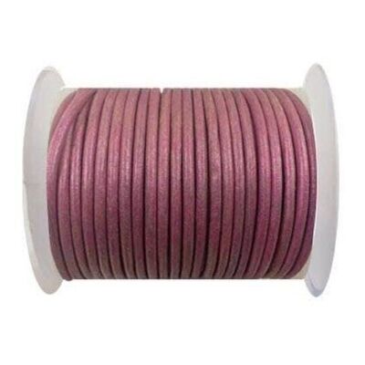 Cordón De Cuero Redondo-3mm-Metálico Rosa Oscuro
