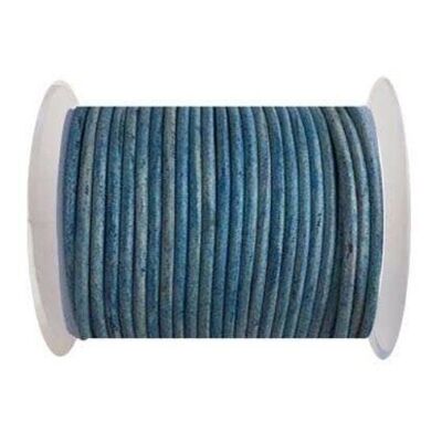 Cordon en cuir rond-4mm-bleu vintage(038)