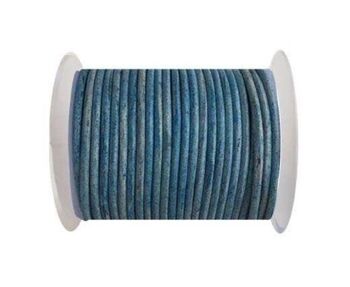 Cordon en cuir rond-4mm-bleu vintage(038)