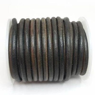 Cordons en cuir ronds - 5 mm - Noir vintage (V_001)