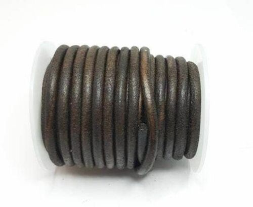 Round Leather Cords - 5mm - Vintage Brown (V_002)