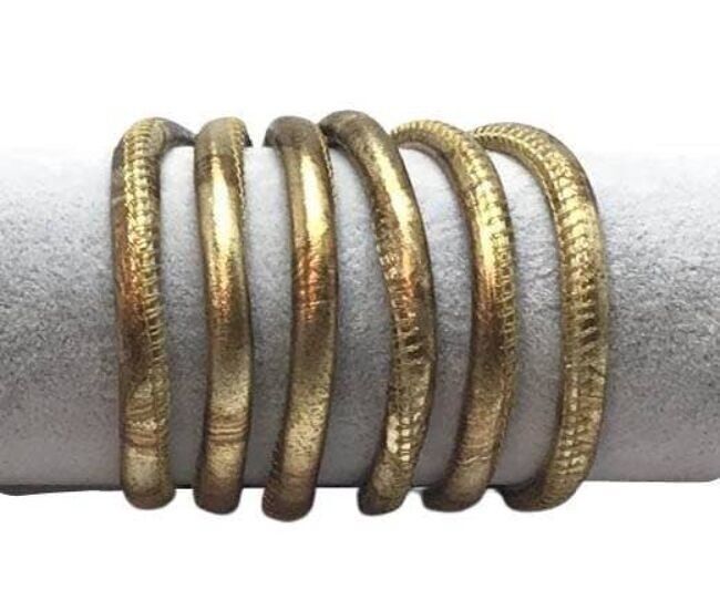 Cordón De Cuero Napa Redondo Cosido 6mm Oro Antiguo