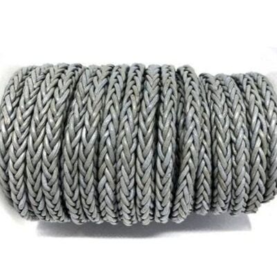 CORDONS CARRÉS EN CUIR BOLO TRESSÉ-4MM-GRIS CLAIR