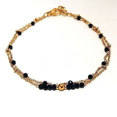 Pulsera doble hilera de acero dorado y Espinela negra