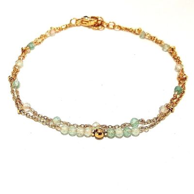 Bracciale Doppia Fila in Acciaio Inossidabile Color Oro con Perline di Avventurina Verde