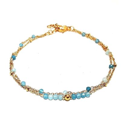 Double Row Bracelet in Golden Stainless Steel with Chalcedony Beads