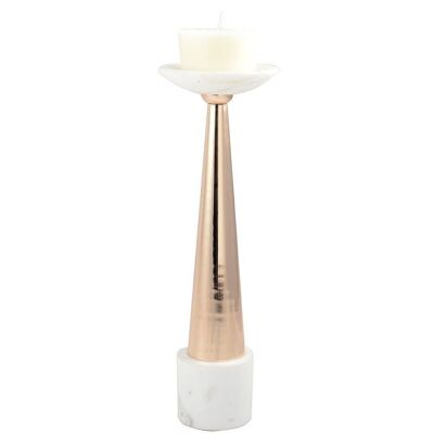 CANDLE HOLDER MARBLE WHITE AND ROSE GOLD 12X12X42CM