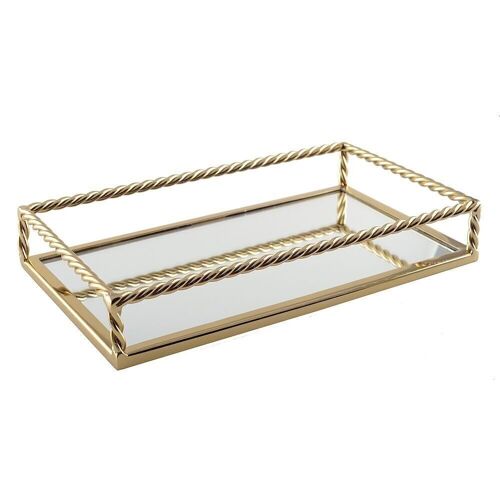 PLATEAU MIROIR DORE RECTANGULAIRE 30X17X5CM