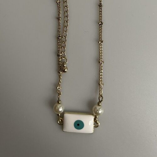 Evil Eye Bracelet, White Rectangle with Pearls (JIT)