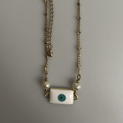 Bracelet mauvais œil, rectangle blanc avec perles (JIT)
