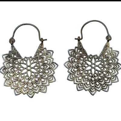 Beautiful Indian Tribal Floral Hoop Dangle Brass Earrings