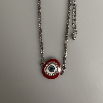 Evil Eye Armband, Oval Rot mit Strasssteinen (JIT)