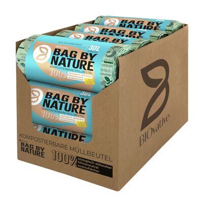 30L compostable organic trash bags with handle: 17 rolls in shelf-ready box, 13 bags per roll