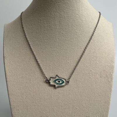 Evil Eye Pendant, White Hamsa Hand (JIT)