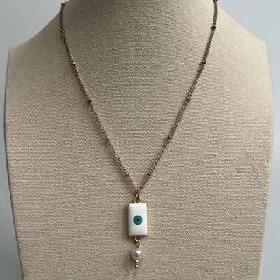 Evil Eye Pendant, White Rectangle with Pearls (JIT)
