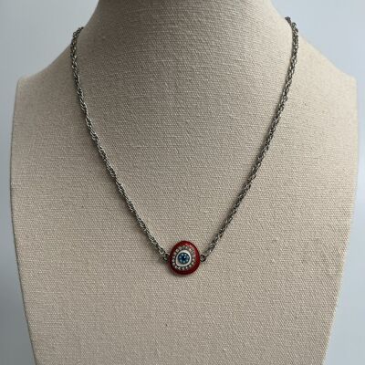 Pendentif Evil Eye, Ovale Rouge avec Strass (JIT)