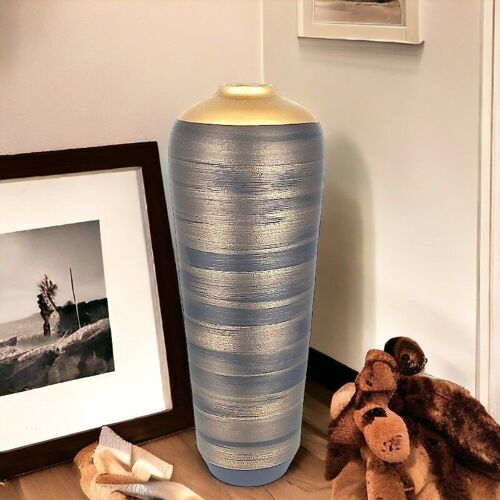 Long vase H 70 cm in golden ceramic