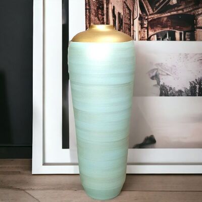 Große Vase H 70 cm in Pastellgrün und Gold