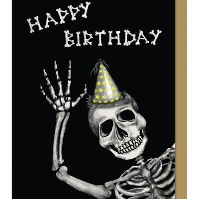Tarjeta de felicitación gótica de esqueleto de feliz cumpleaños