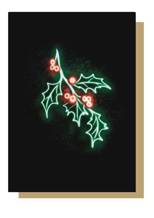 Holly Neon Christmas Card