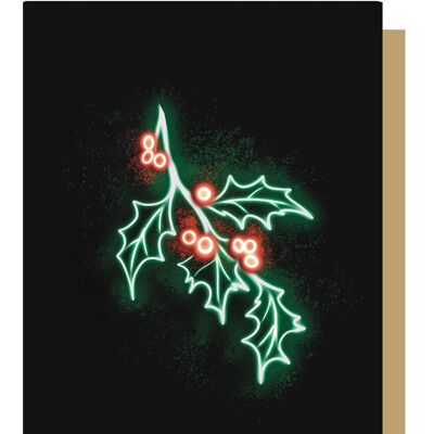 Holly Neon Christmas Card