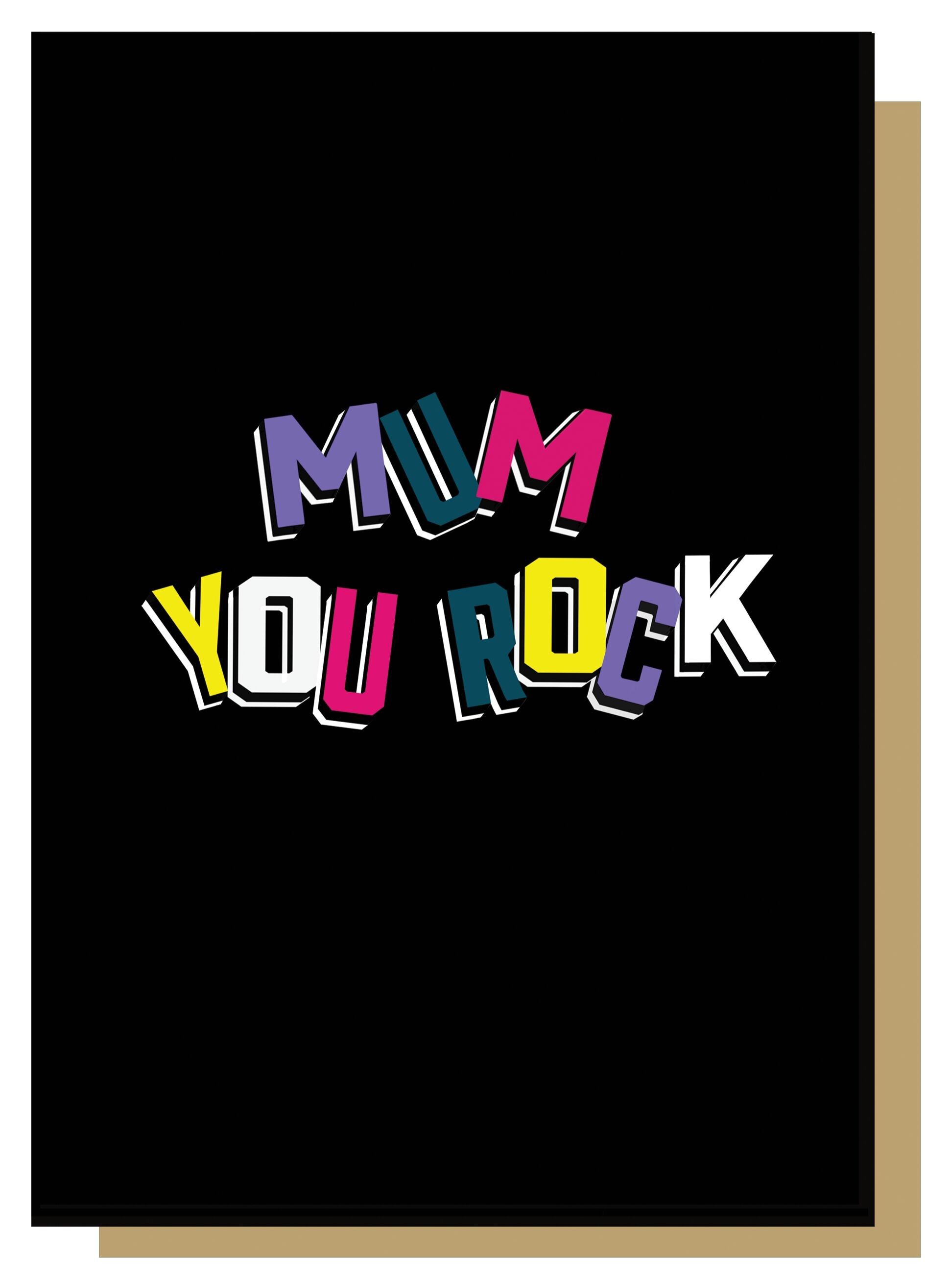 Biglietto di auguri con alfabeto audace per mamma, rock