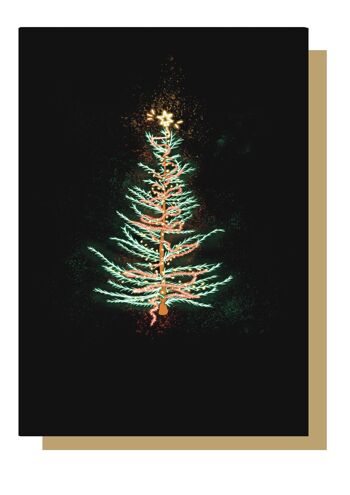 Carte de Noël d'arbre de Noël traditionnel au néon