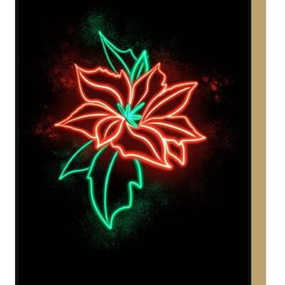 Biglietto natalizio botanico al neon con stella di Natale