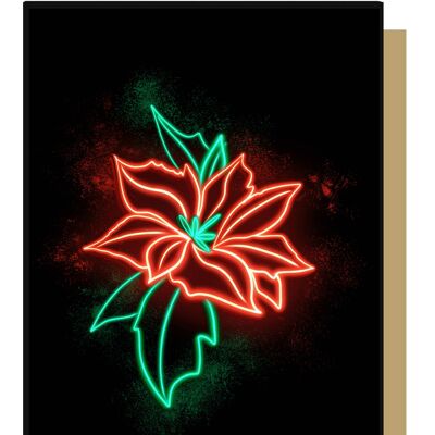 Carte de Noël botanique Poinsettia Neon