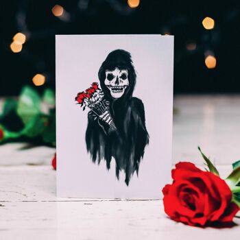 Carte de Saint-Valentin faucheuse avec roses gothiques 2
